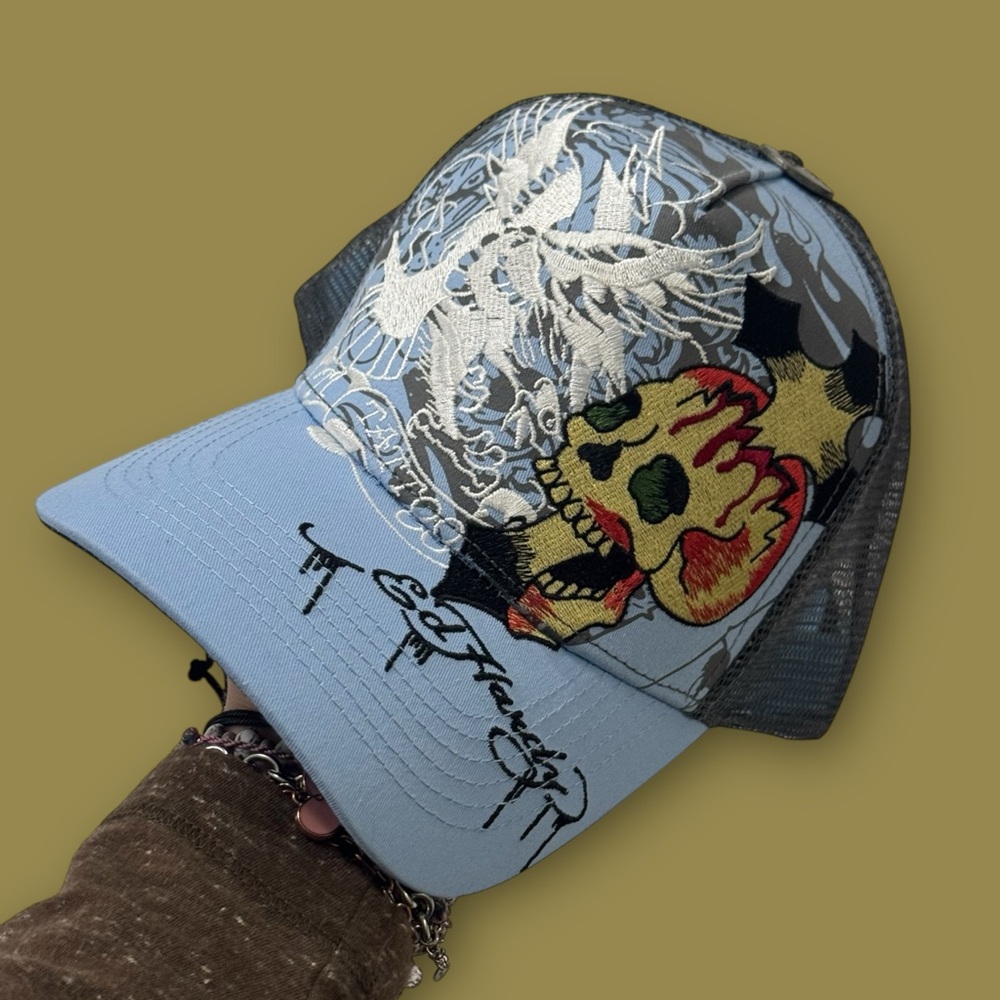 Ed Hardy Blue Skull Trucker Hat